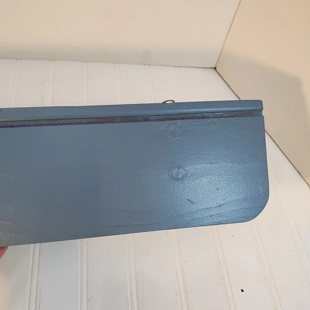 VTG Blue Painted Wood Floating Wall Shelf Plate Groove 20